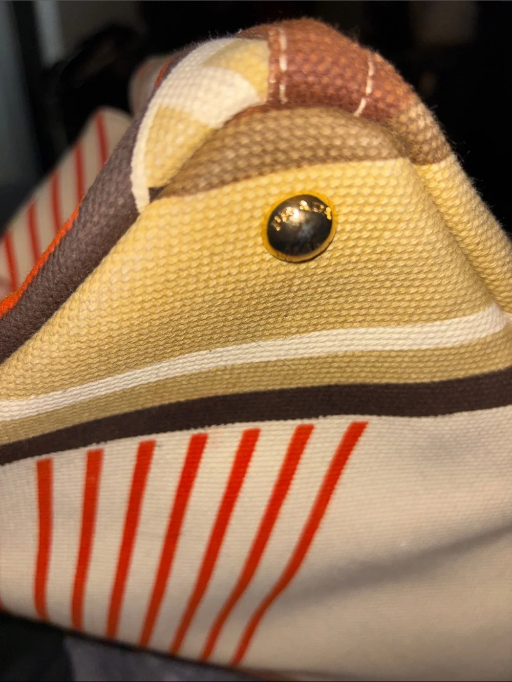 Prada Canvas Tote Bag with Orange Stripe Accent